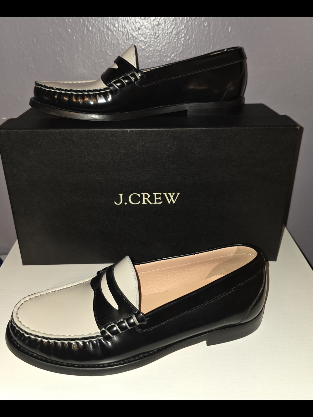 J. Crew Black and Cream Penny Loafers WOMENS - Picture 2 of 7